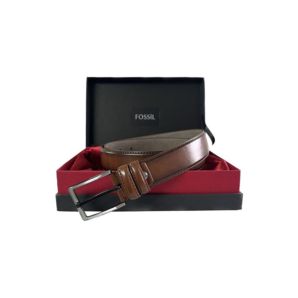 Fossil Taba Düz Dikiş Suni Deri 3,5 cm Erkek Kemeri -110 Cm