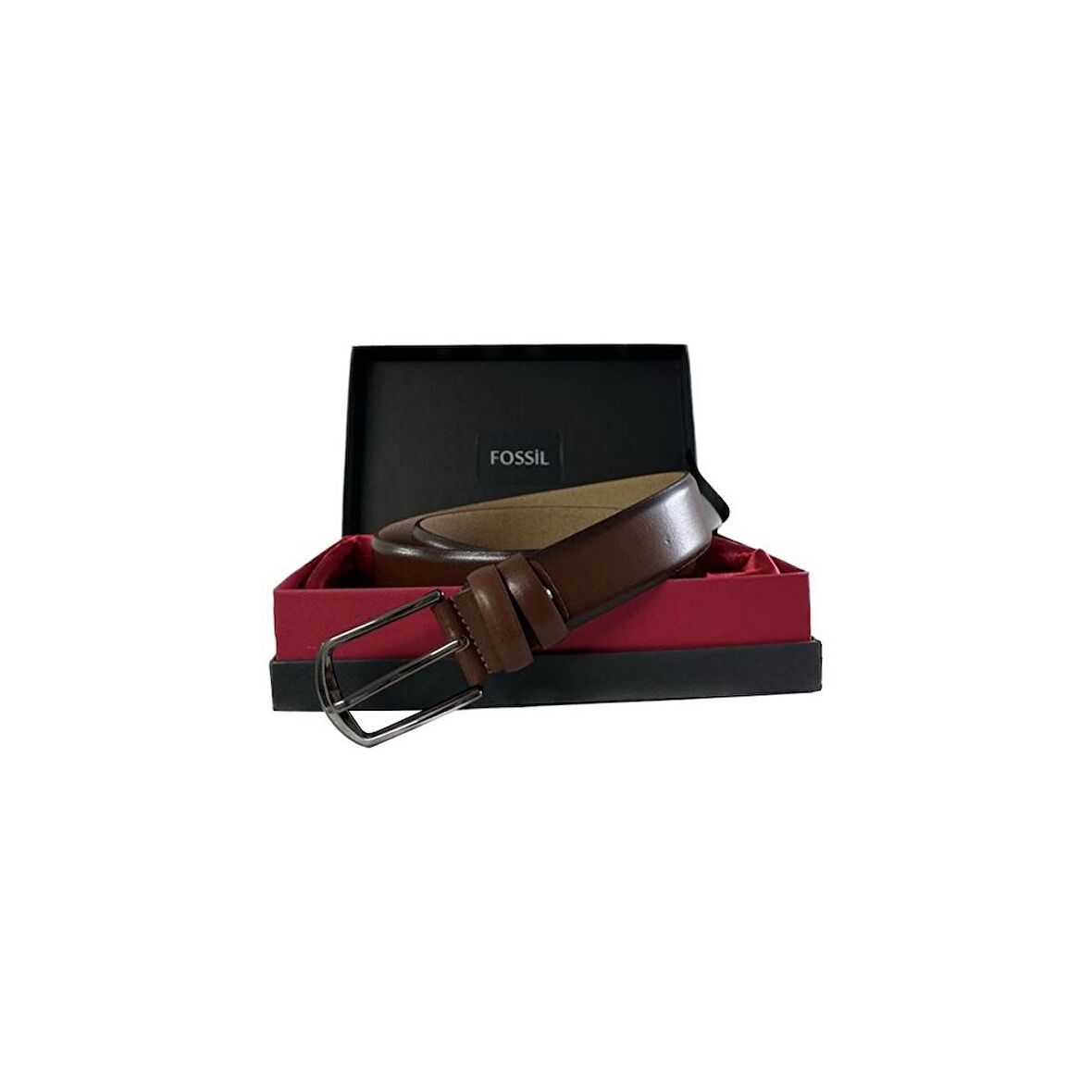 Fossil Kahve Düz Dikiş Hakiki Deri 3,5 cm Erkek Kemeri-125cm