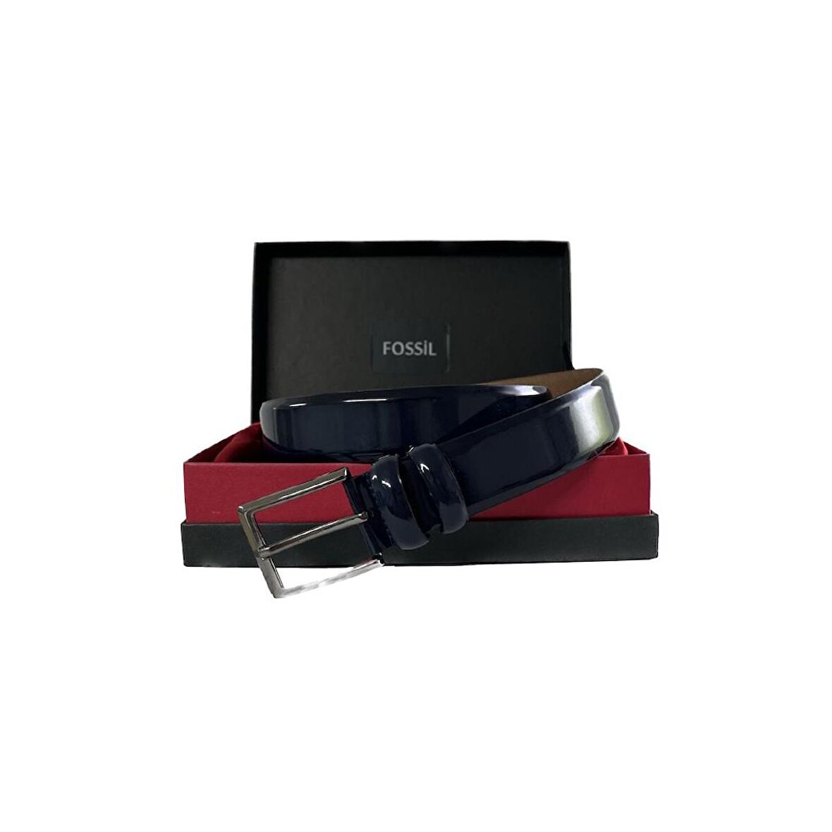Fossil Hakiki Deri Lacivert Rugan 3,5 cm Erkek Kemeri-125cm