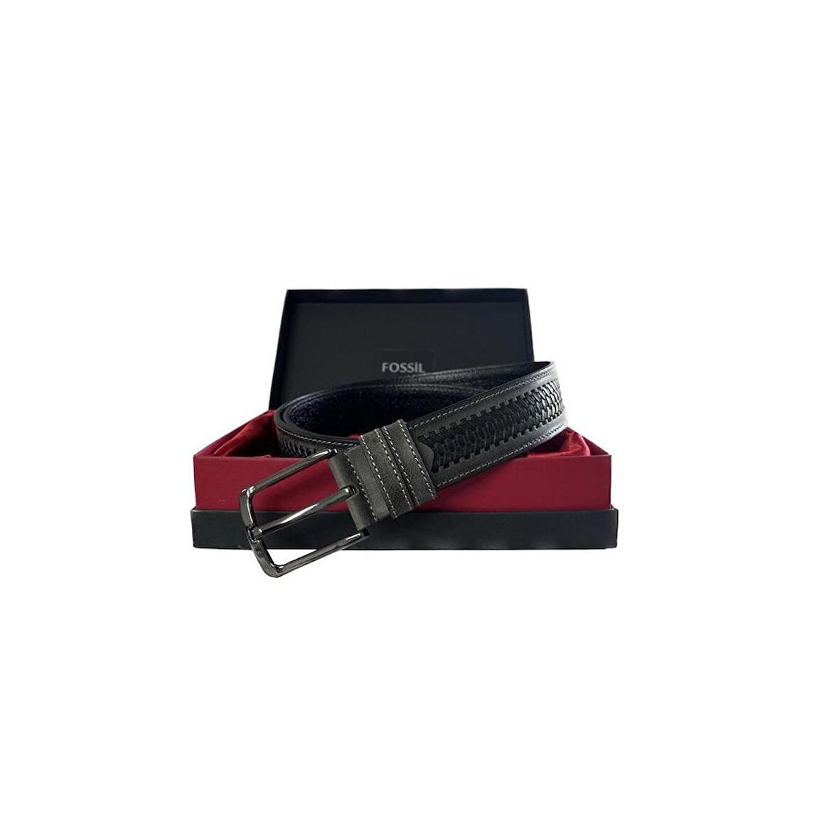 Fossil Gri Deri Desenli Suni Deri 4 cm Erkek Kemeri-110cm
