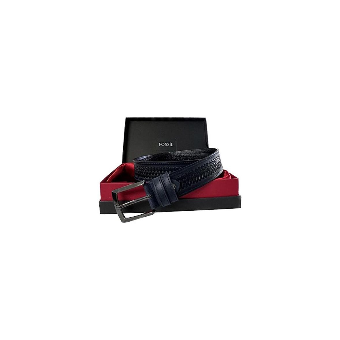 Fossil Lacivert Desenli Hakiki Deri Spor Erkek Kemeri 4cm-130CM