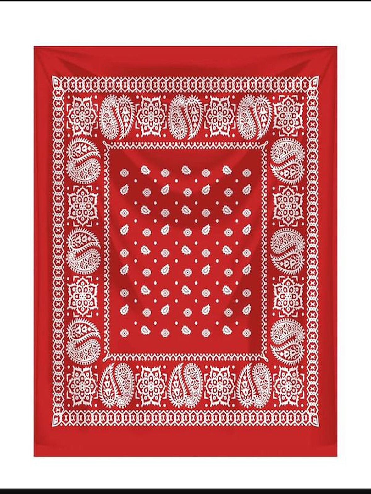 KIRMIZI ZEMİN ÜZERİNE BEYAZ ŞAL DESENLİ KARE %100 PAMUK BANDANA 55X55 UNİSEX