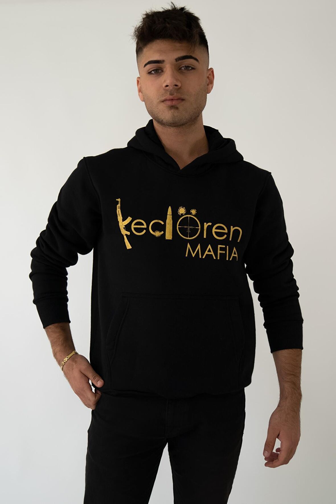 KEÇİÖREN MAFIA Kapşonlu Siyah Unisex Sweatshirt Hoodie Polar - XLARGE