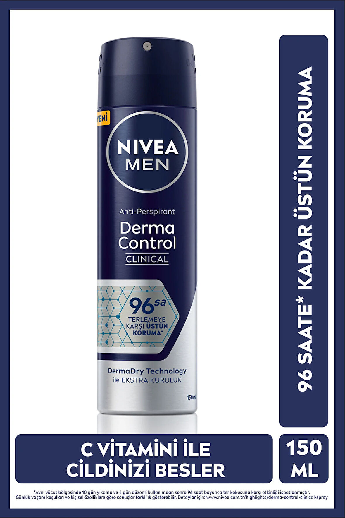MEN Erkek Sprey Deodorant Derma Control Clinical 150ml,96 Saat Anti-Perspirant Koruma,C Vitamini