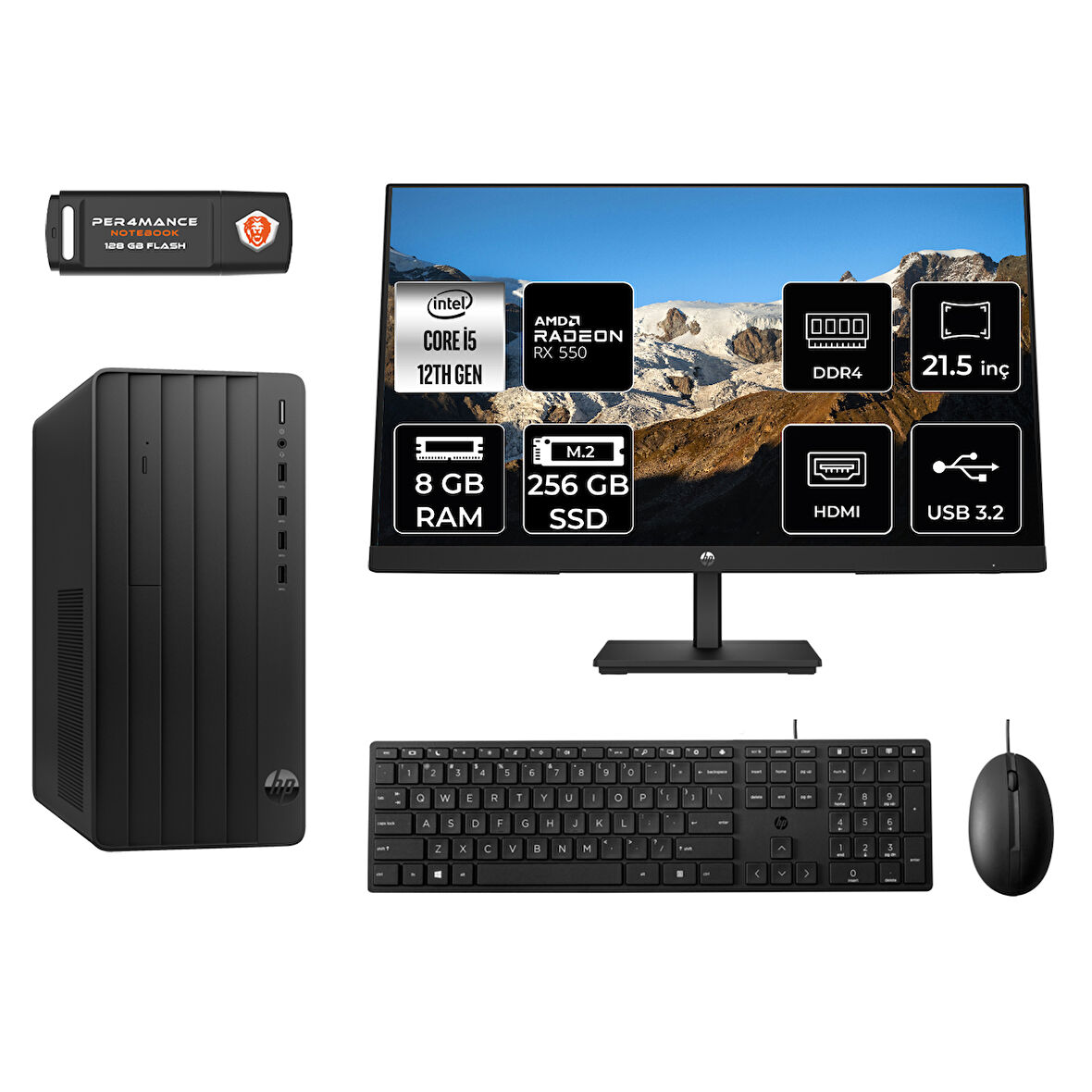 HP PRO TOWER 290 G9 MA5EAD151 i5 12500 8GB RAM 256GB SSD RX550 4GB 21.5" FDOS MASAÜSTÜ PC