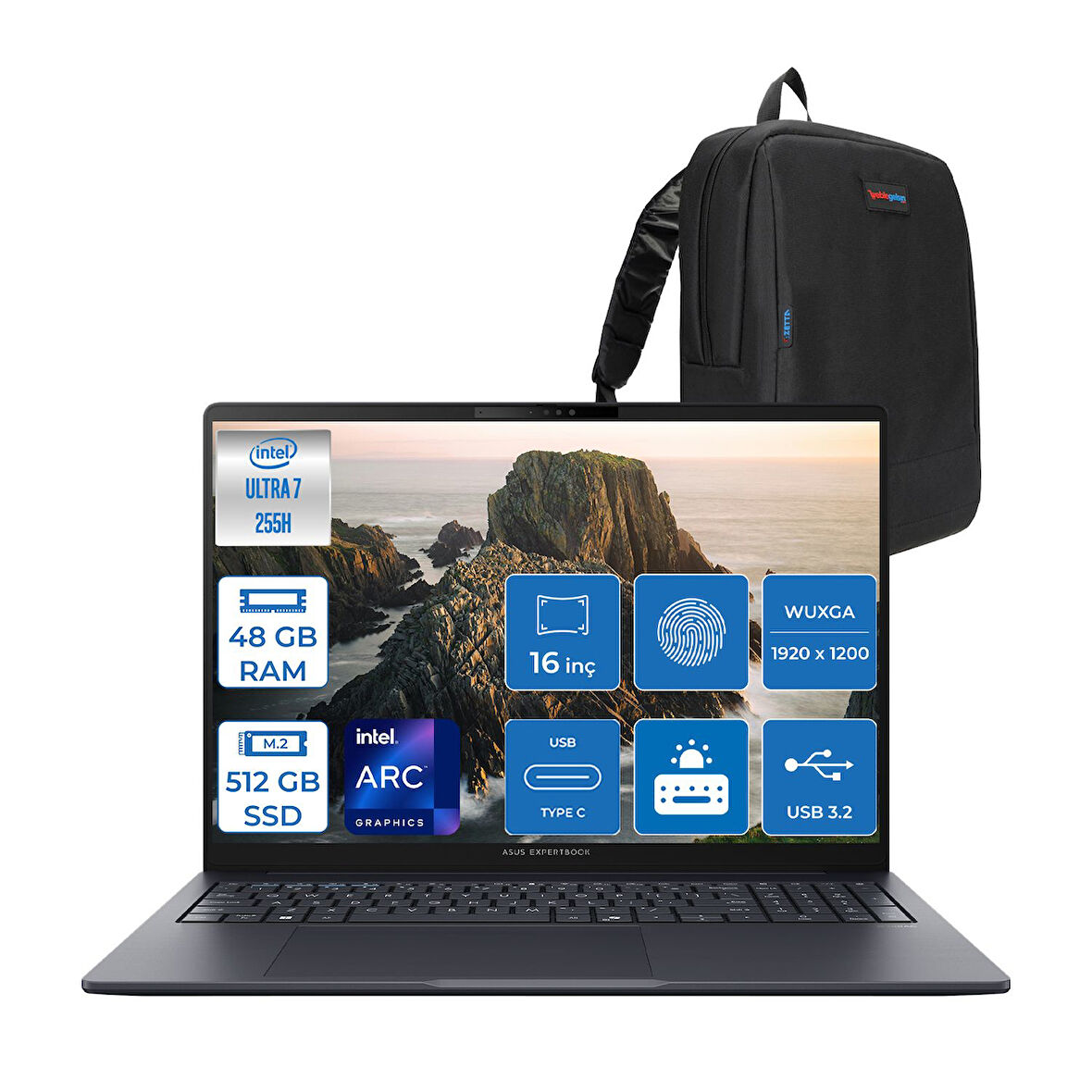 Asus Expertbook B5 B5605CCA-U716512B1D Intel® Core™ Ultra 7 255H Aı 48GB Ddr5 512GB SSD Intel® Arc™ Graphics 16" Wuxga (1920X1200) IPS 300NITS Freedos Taşınabilir Bilgisayar B5605CCAF12+ZETTAÇANTA