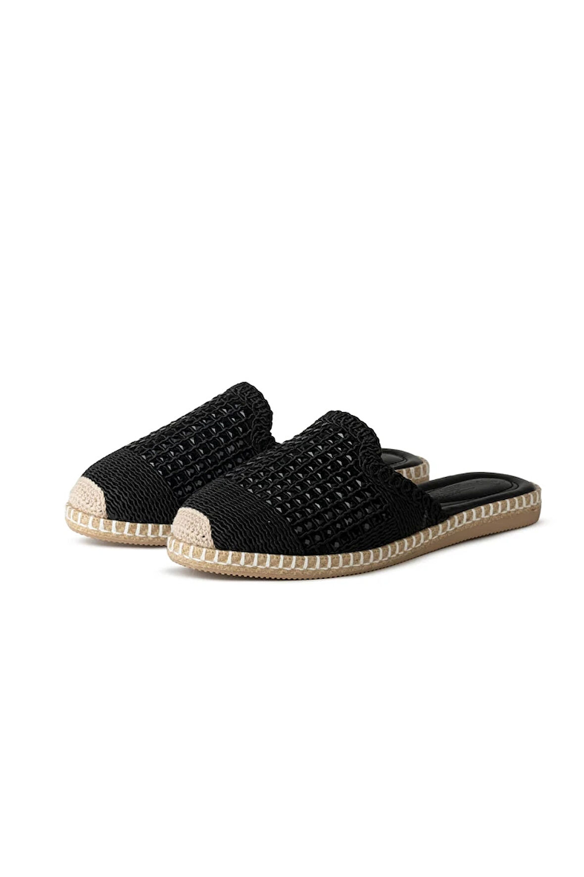 Pera Taşlı Siyah Espadril Terlik