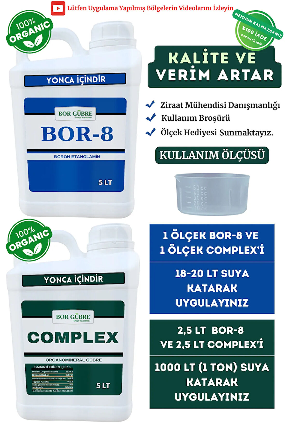 Yonca İçin (Complex-5Lt ve Bor-8 5Lt) Organik Sıvı Gübre-Ürün Sayısı Artar-Kalite ve Verim Artar.