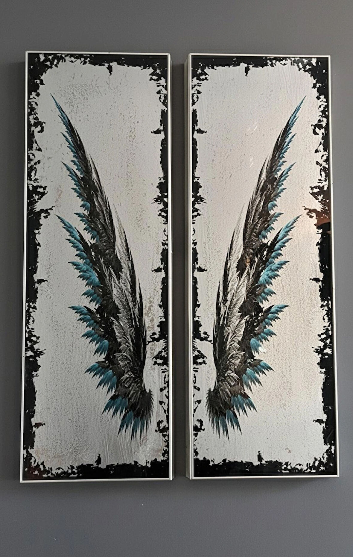 Eskitme Aynalı Kanatlar Tablo Seti (2 Parça)