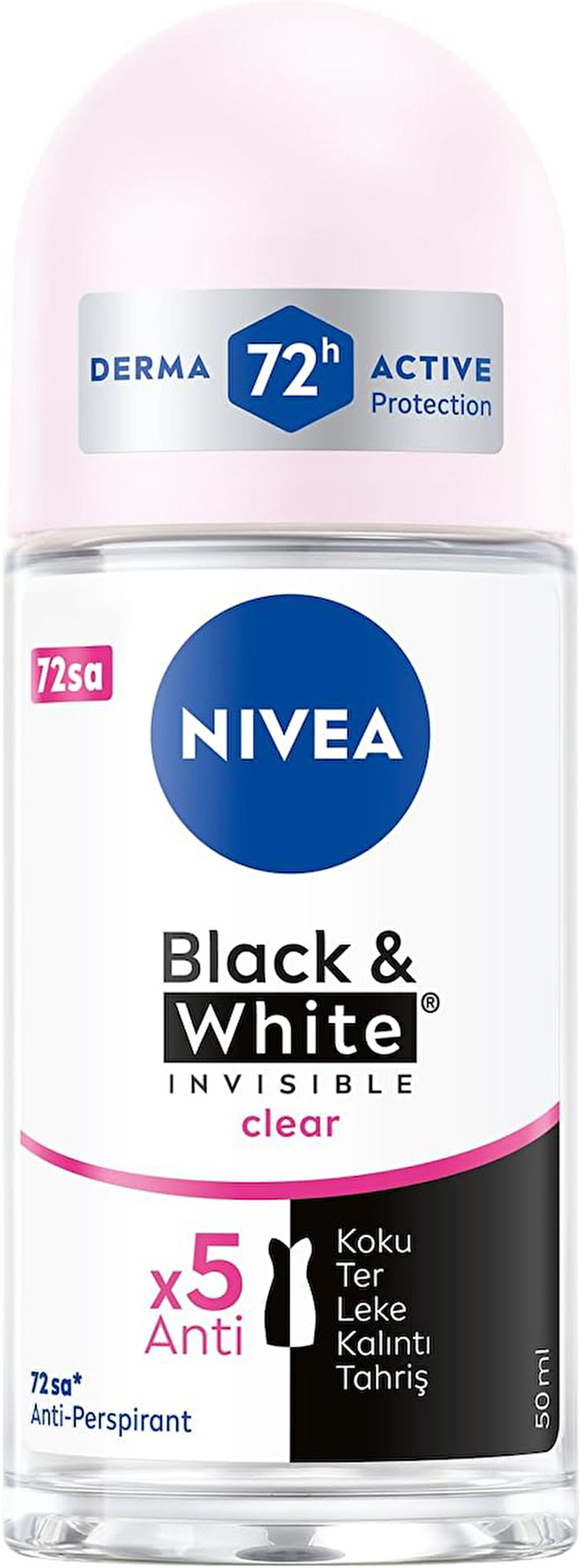 NIVEA Black & White Invisible Clear Roll-on 50 ml X 5 ADET