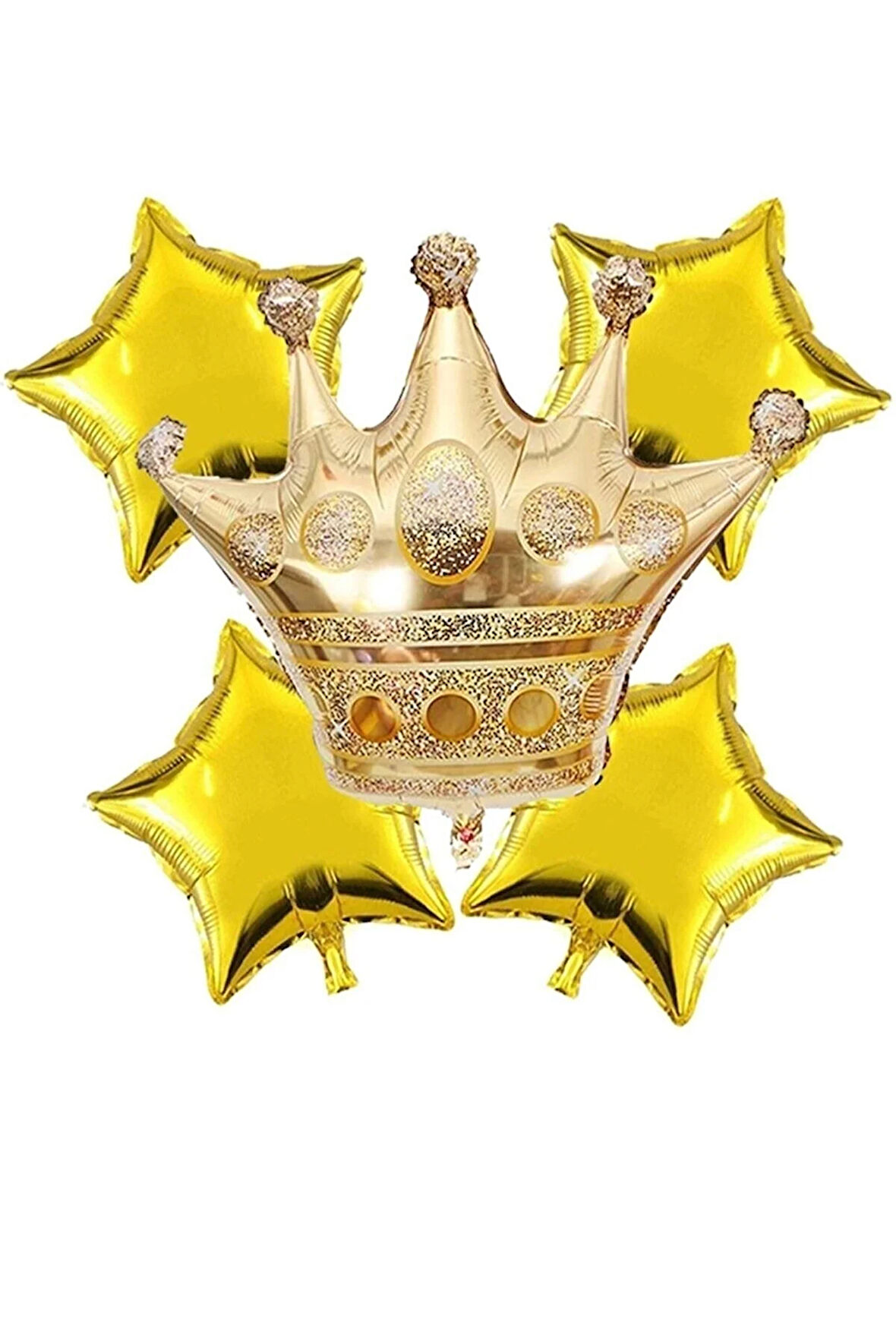 Gold Kral Tacı Folyo 1 Adet 24 Inç 4 Adet 18 Inç Gold Yıldız Folyo Balon Set