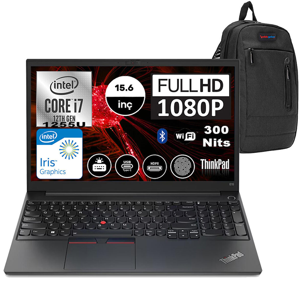 Lenovo ThinkPad E15 Gen4 Intel Core I7 1255U 40GB 512GB SSD Freedos 15.6" Fhd Taşınabilir Bilgisayar 21E6006YTX05 + Zetta Çanta