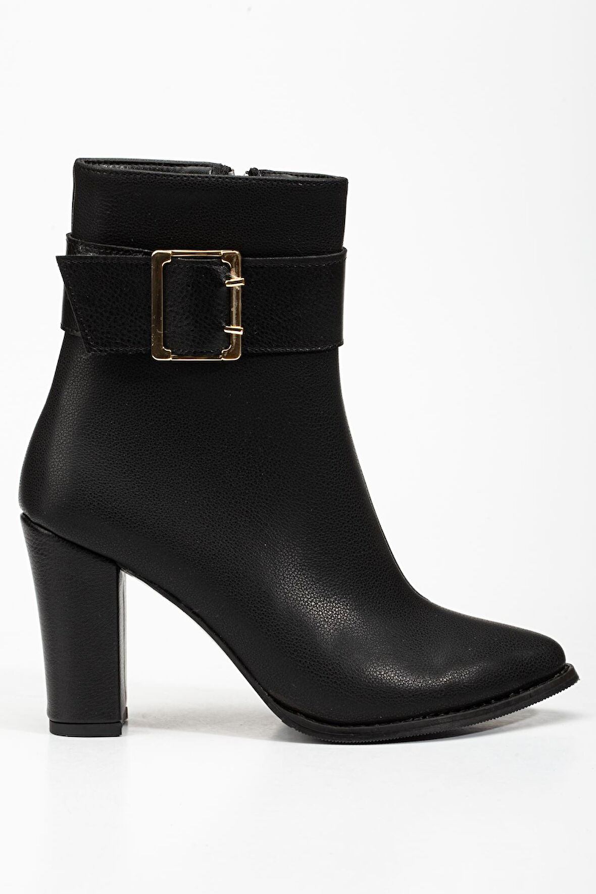 Anna Eva Siyah Cilt Sivri Burunlu Fermuarlı Kalın Topuklu Bot 