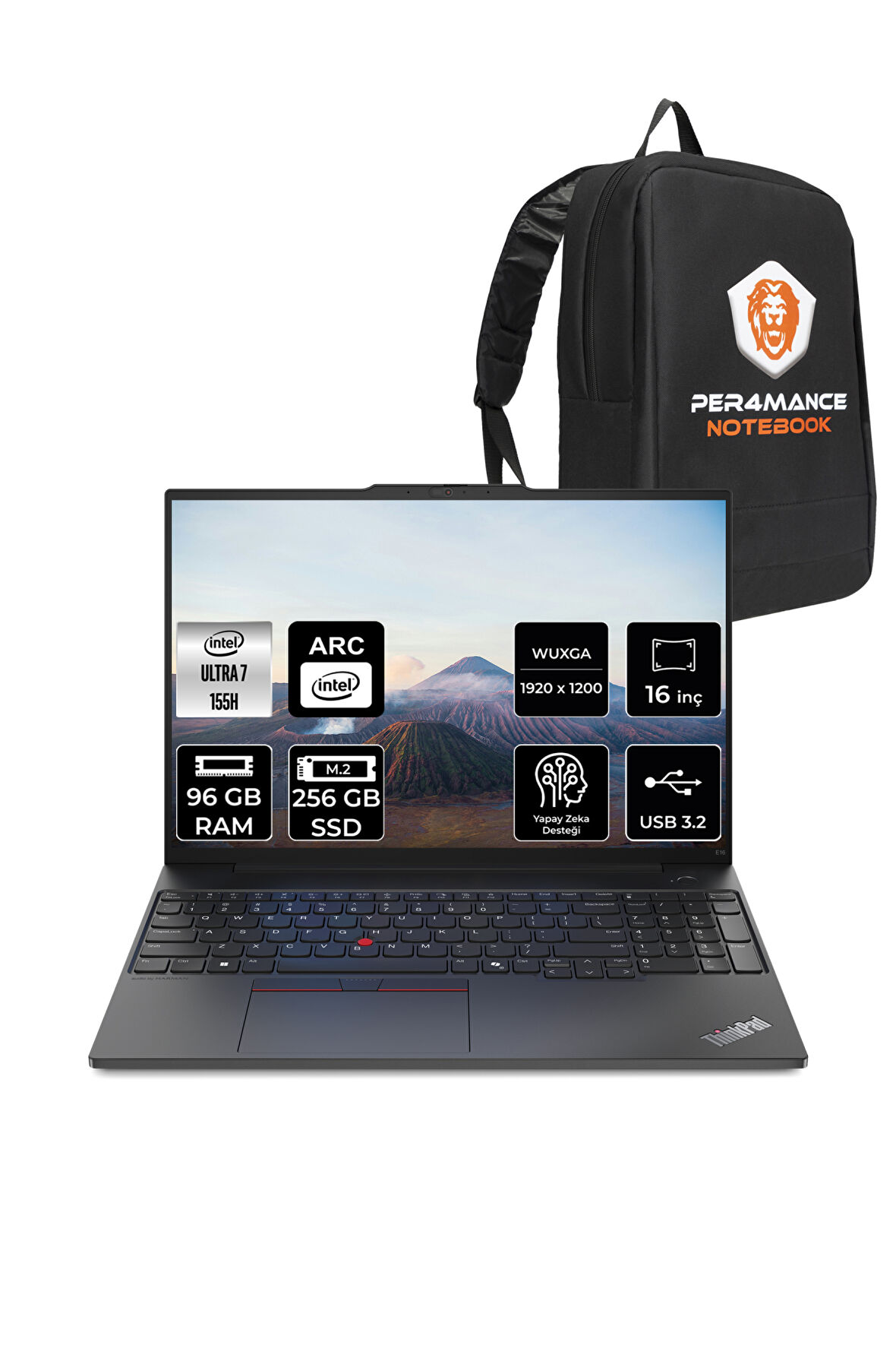 Lenovo ThinkPad E16 G2 Ultra 7 155H 96GB 256GB SSD 16'' WUXGA FDOS 21MA002UTX & PER4 ÇANTA