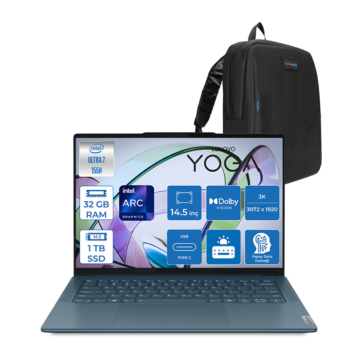 Lenovo Yoga Pro 7 14IMH9 Intel Core Ultra 7 155H Aı 32GB Ddr5 1tbssd Intel® Arc™ GRAPHICS14.5" 3k (3072X1920) IPS 400NITS 120Hz Dokunmatik Freedos Taşınabilir Bilgisayar 883E200AQTRF03+ZETTAÇANTA