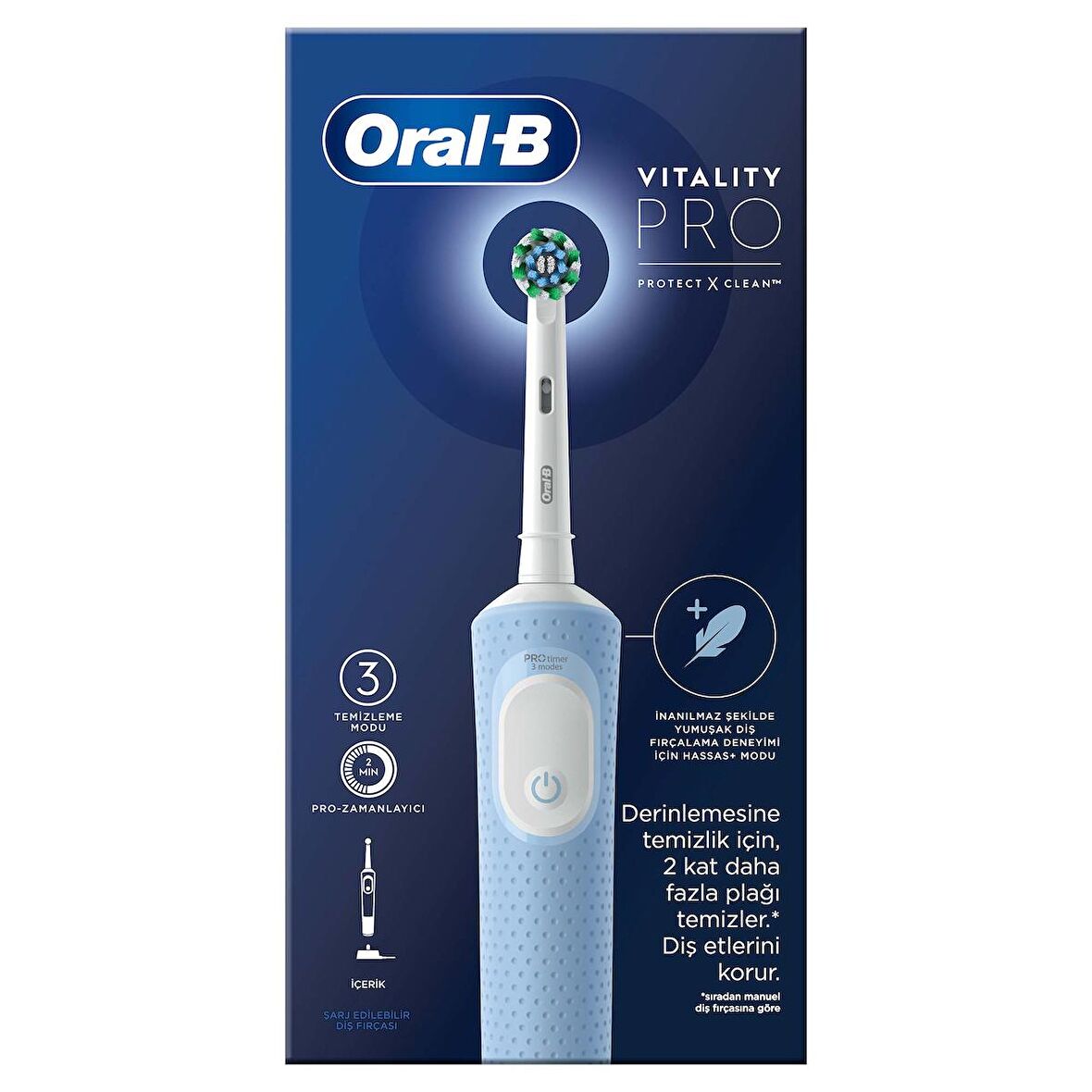 Oral-B Vitality Pro Mavi Elektrikli Diş Fırçası, 1 Diş Fırçası Başlığı, Braun Tasarımı