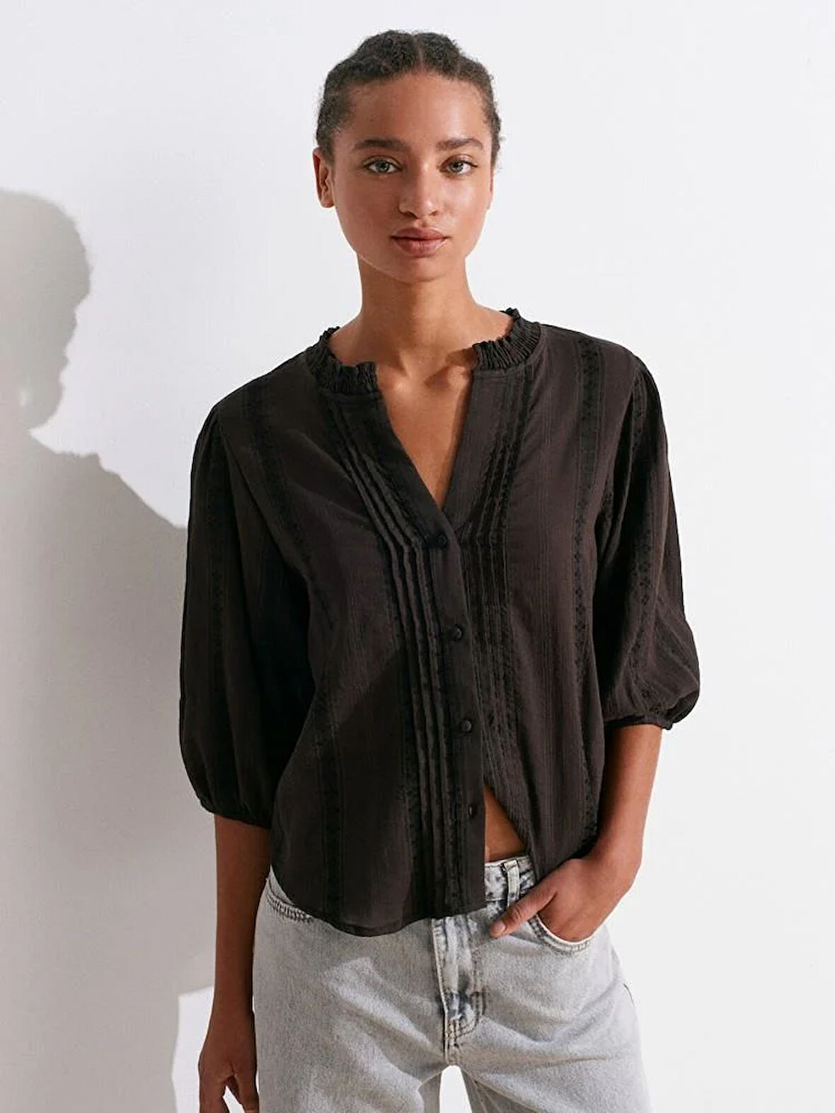 NERVÜR DETAYLI BALON KOL GÖMLEK