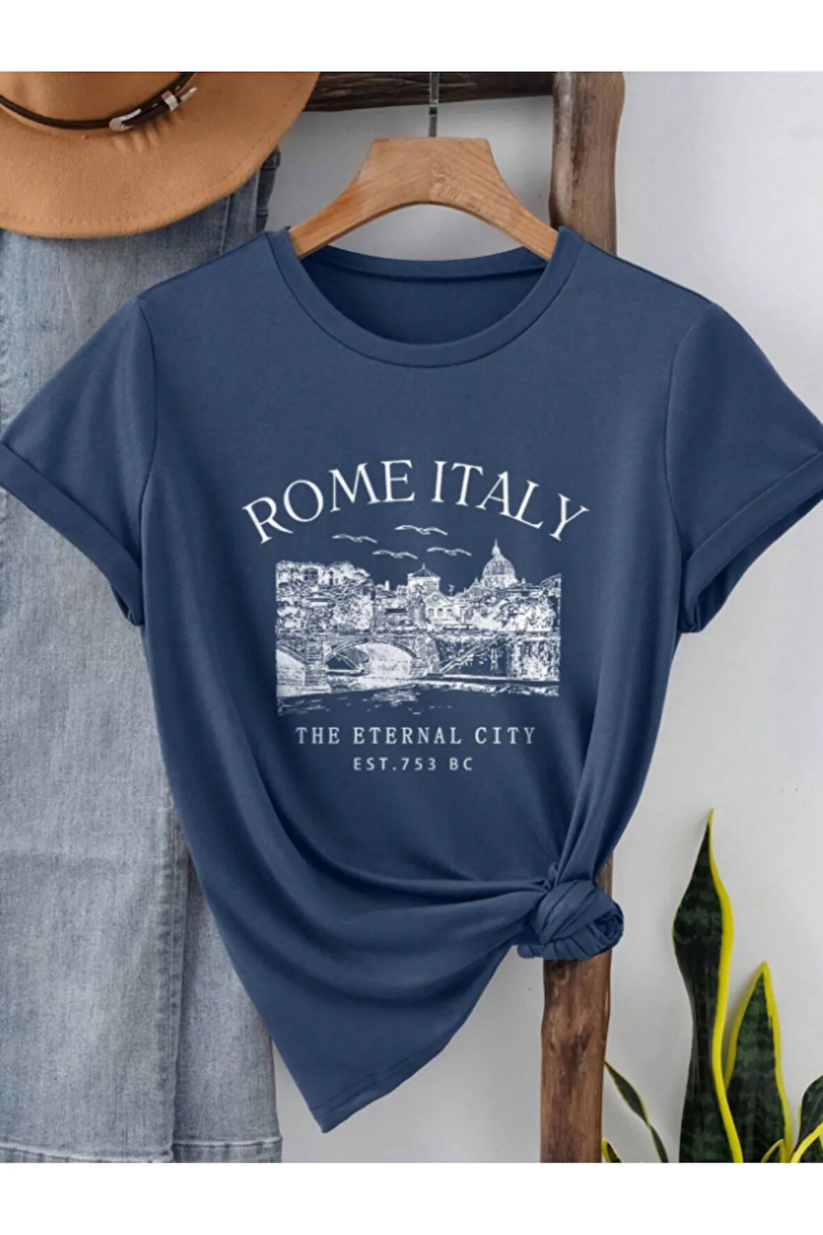 Unisex İtalyan Skyline Özel Tasarım Ön Baskılı Tasarım Tshirt