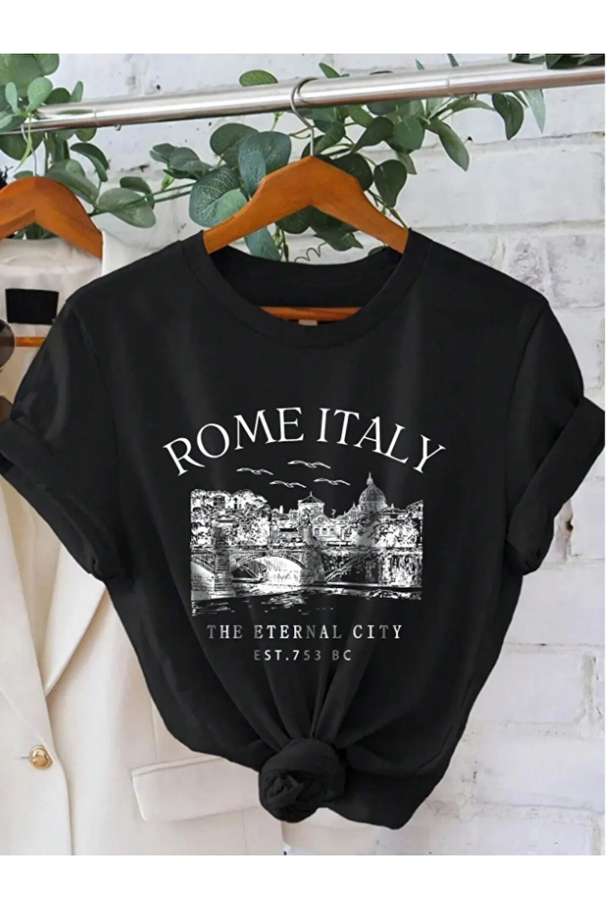 Unisex İtalyan Skyline Özel Tasarım Ön Baskılı Tasarım Tshirt