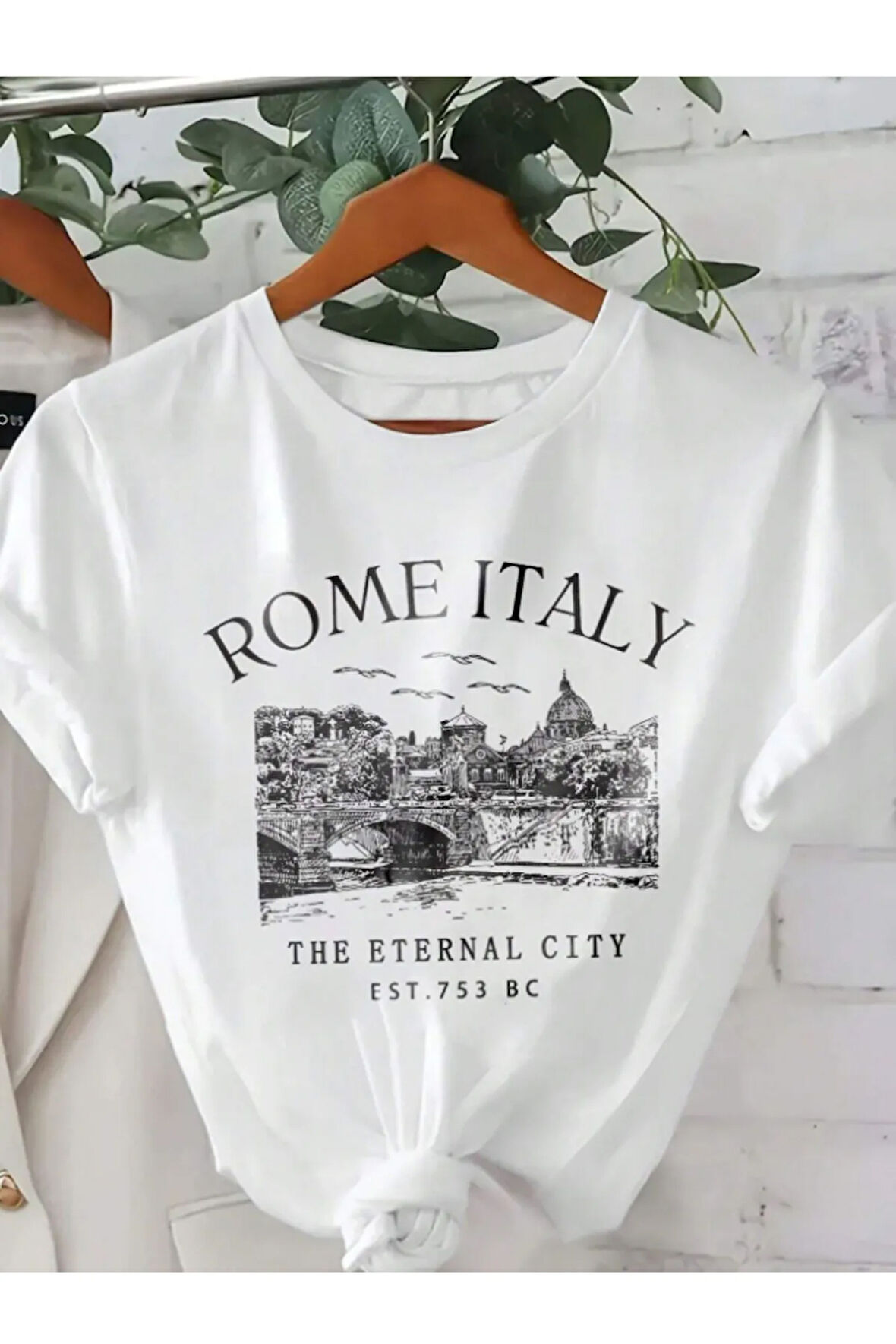 Unisex İtalyan Skyline Özel Tasarım Ön Baskılı Tasarım Tshirt