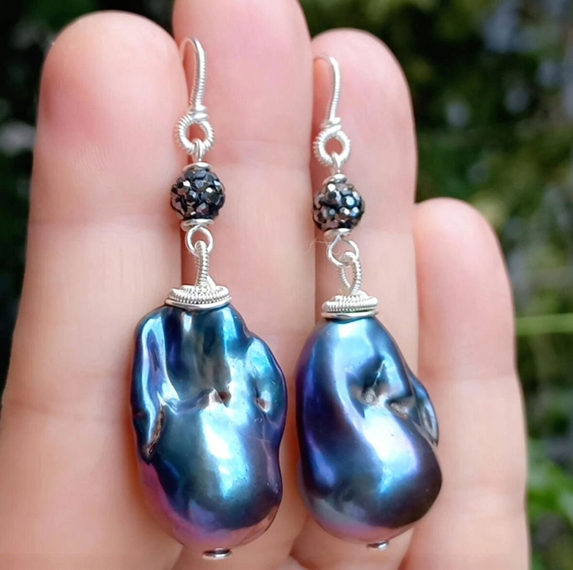 2341 Doğal siyah İnci Markazit el yapımı küpe