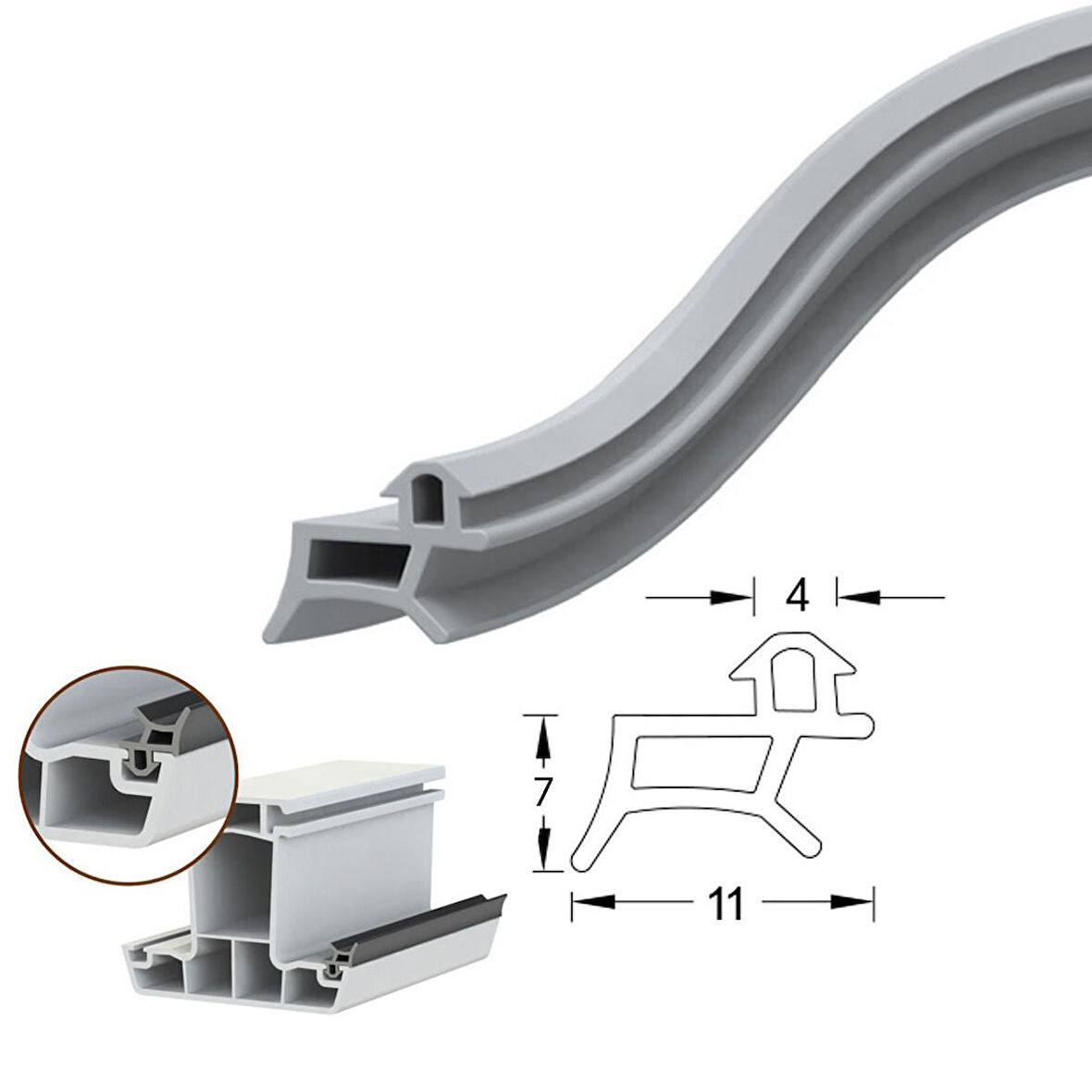 Pimapen Pvc Kapı Pencere Fitili Contası 70 Metre Gri