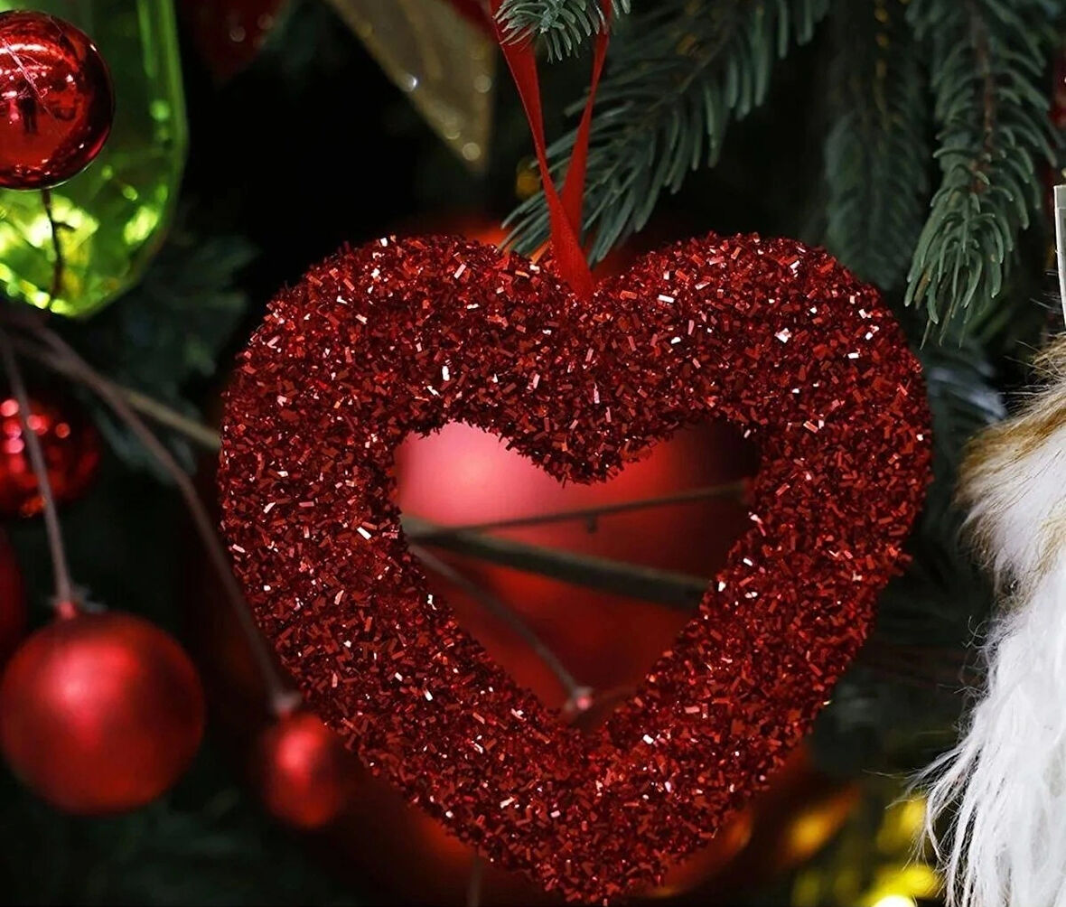 Yılbaşı Süsü Pullu Kalp Kırmızı 15 cm