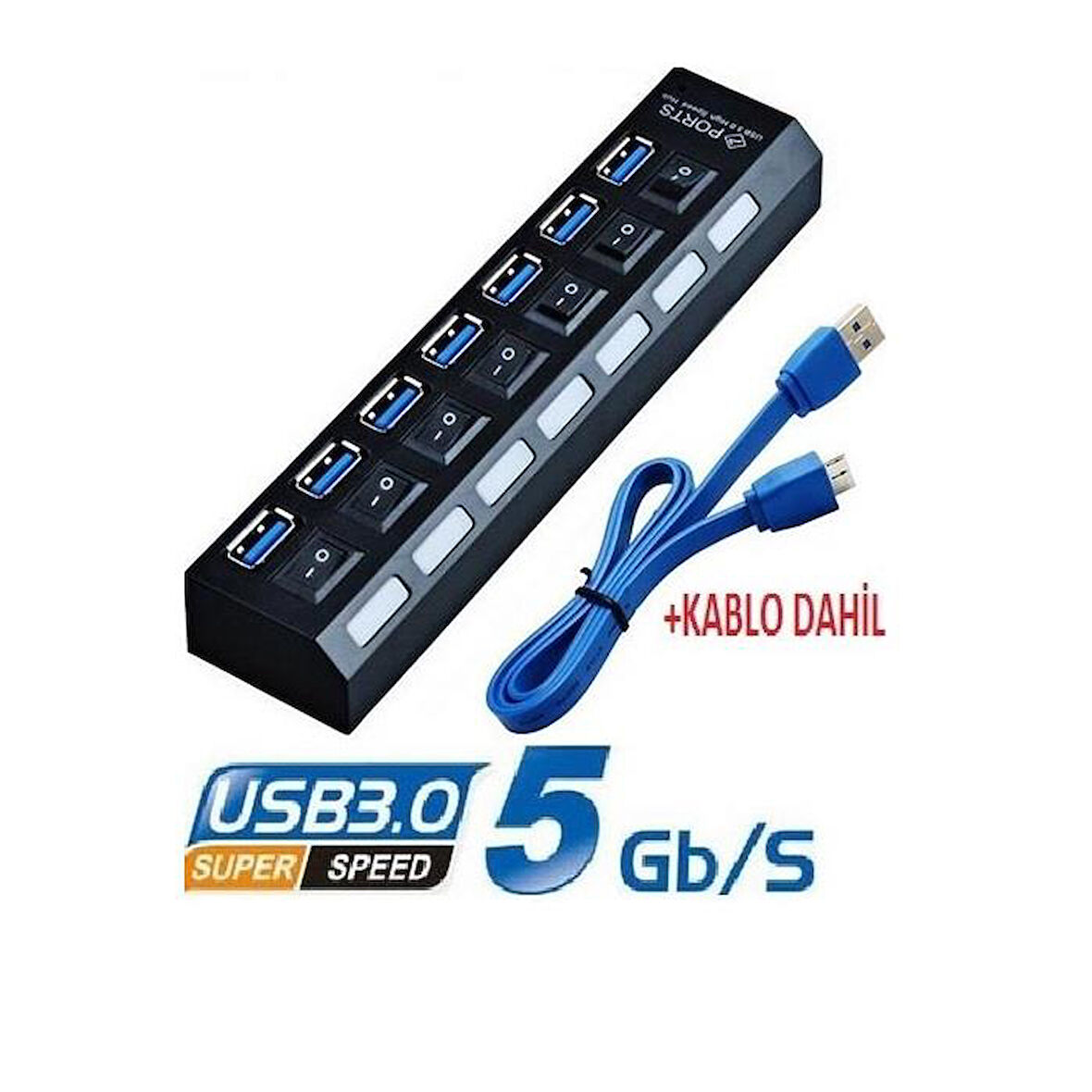  7 Port Usb 3.0 Hub Çoklayıcı Çoğaltıcı Switch