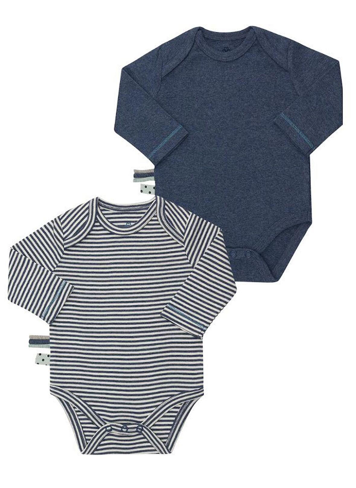 OrganicEra Organik Uzun Kollu Bebek Body 2'li  Set İndigo Melanj Çizgili