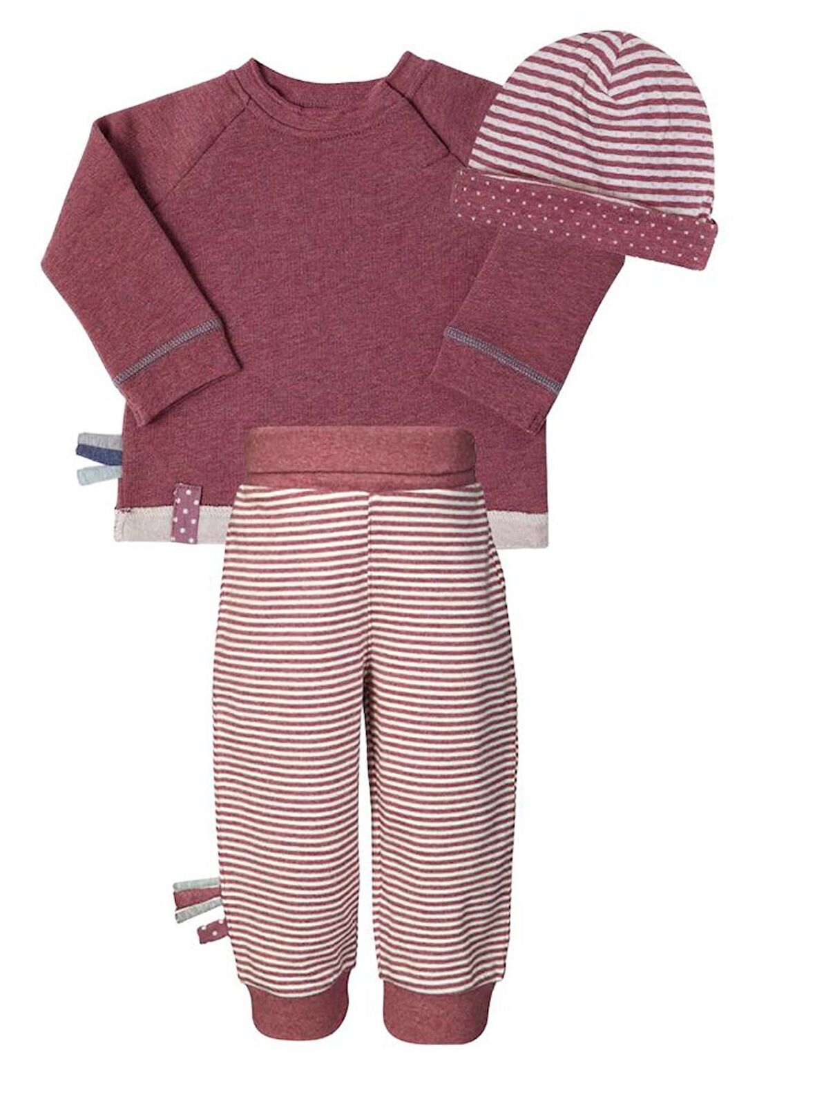 OrganicEra Organik  Sweatshırt, Şapka,Beli Katlamalı Pantolon , 3'lu Set,Bordo Melanj