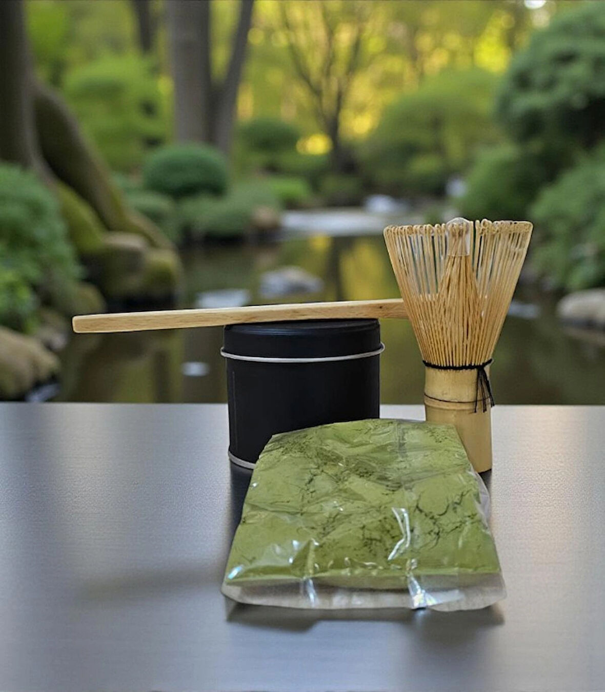 Maca Çayı Bambu Matcha Çayı 25 gr Karıştırıcı Fırça ve Kaşık Bamboo Whisk Köpürtücü ( Saf Matcha)