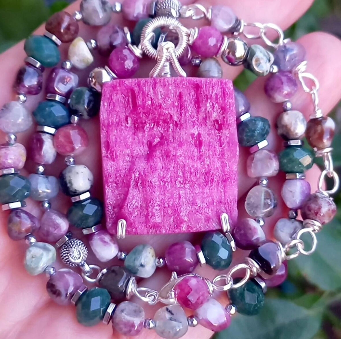 2343 Druze kök Yakut Turmalin Akik el yapımı kolye