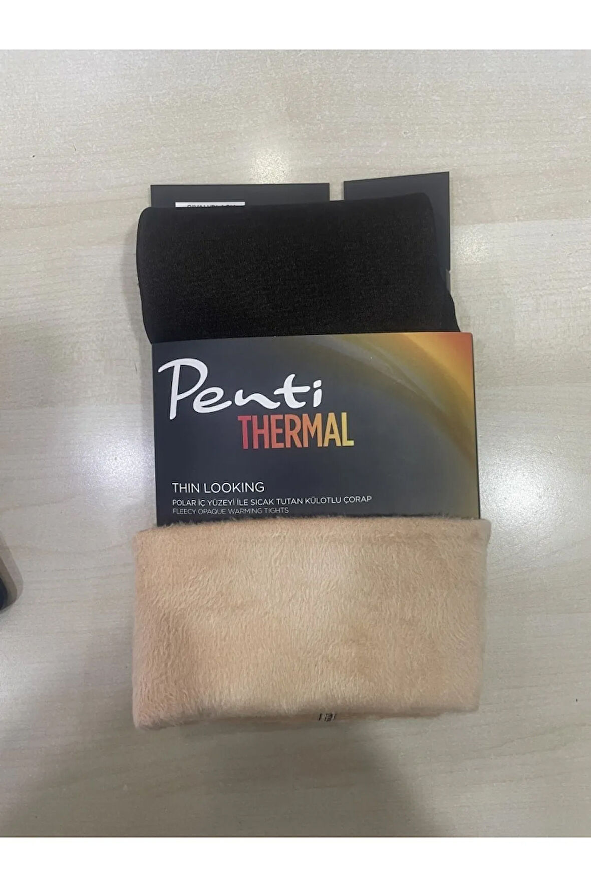 Içi Polarlı Dokuma Ten Görünümlü Siyah Thermal Külotlu Çorap