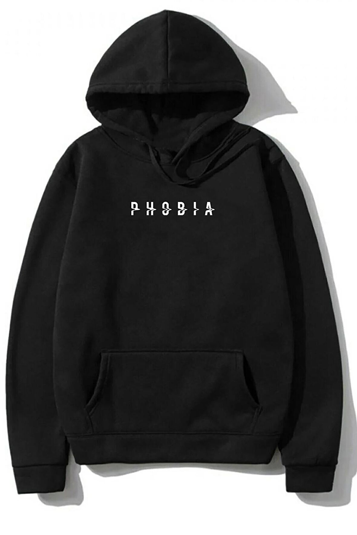 Unisex Battal Beden Oversize Kapşonlu Phobia Ön Baskılı Sweatshirt