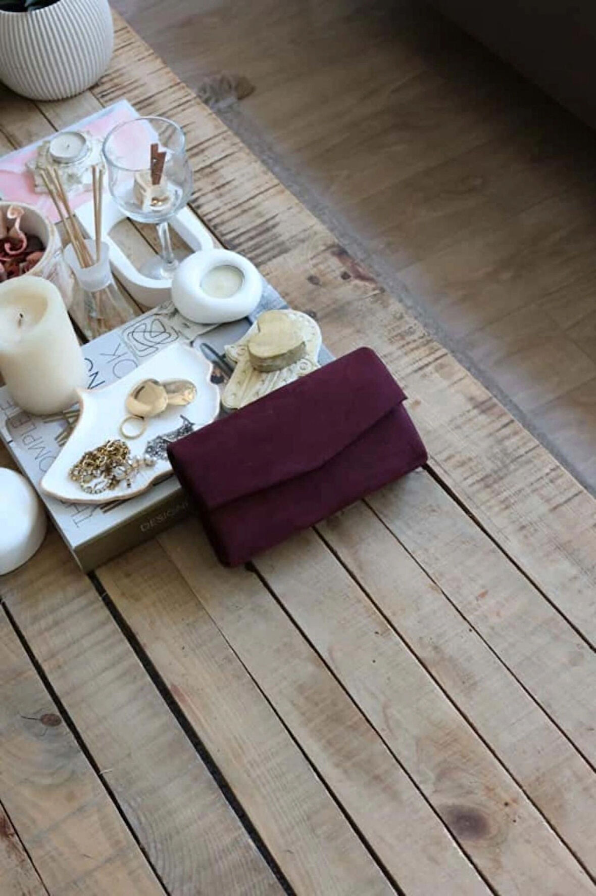 süet bordo mini kutu omuz çantası