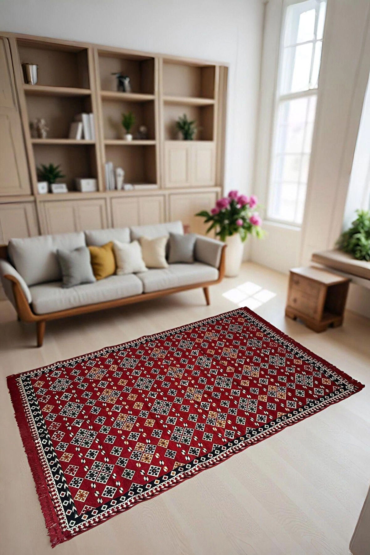Şark Köşesi Kilim Halı Balkon ve Salon İçin Dekoratif Yıkanabilir Oturma Oda Halısı