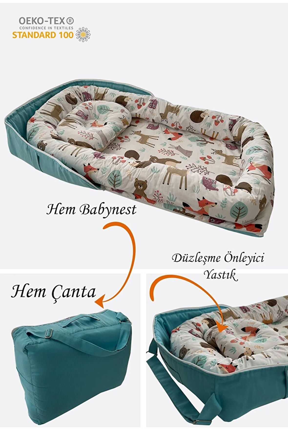 Nest Orman Desenli Çantalı Babynest Bebek Çantası Taşınabilir Anne Yanı Yatağı