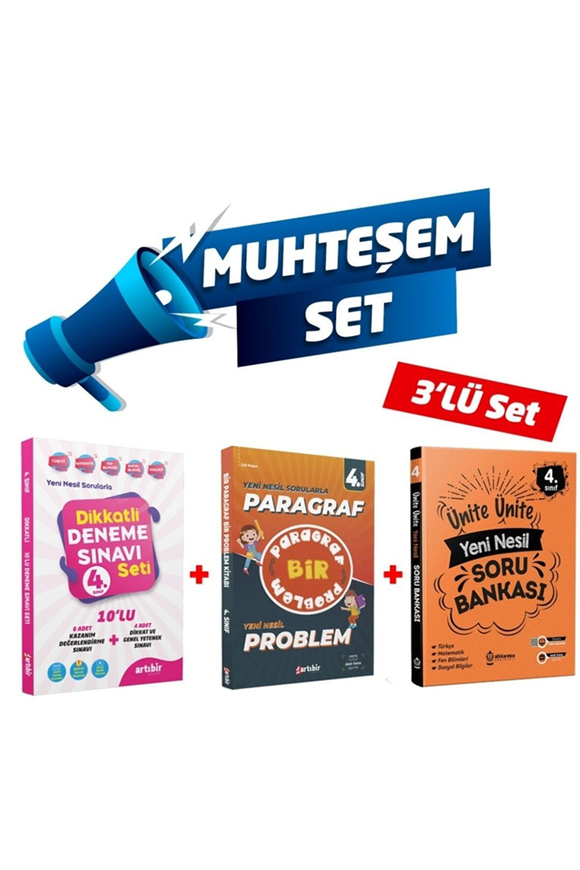 4.sınıf 3'lü Muhteşem Set (4-dikkatli Deneme + 4- Paragraf Problem + 4-Ünite Yeni Nesil Soru Bankası