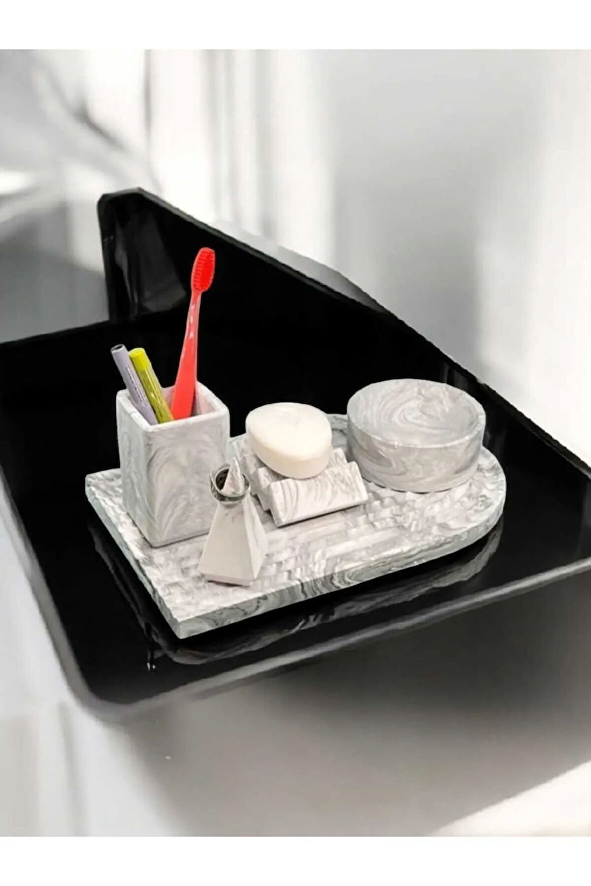 Archade Organizerli Beton Banyo Seti,banyo Seti,katı Sabunluk,diş Fırçalığı,tepsi,yüzüklük