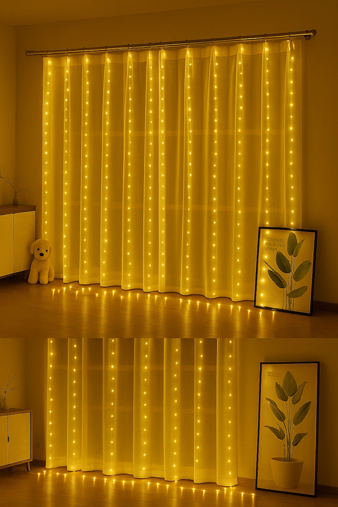 Perdesi Dize Işıkları, 3m x 3m 300 LED Peri Işıkları 8 Modlu Su Geçirmez LED Dize Işıklar Uzaktan Kumandalı ve Zamanlayıcı Kapalı Açık Bahçe