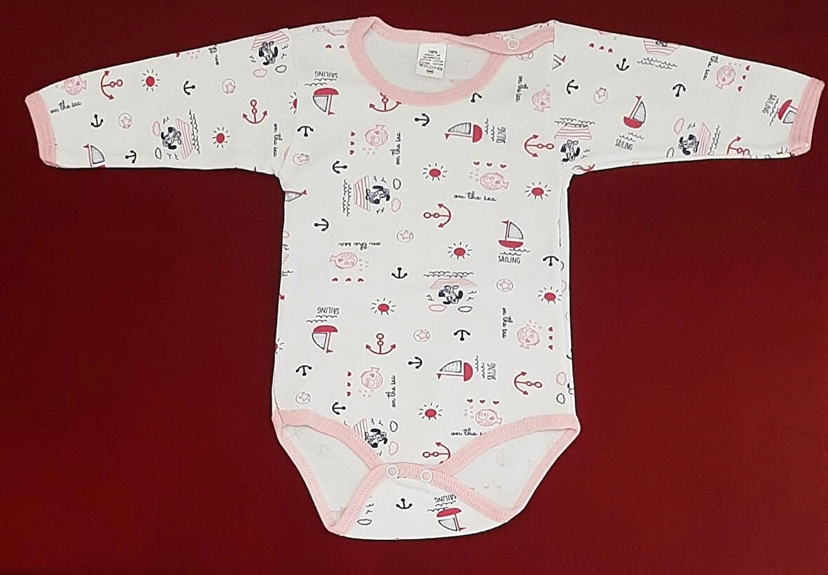 %100 Pamuk Bebek Uzun Kol Çıtçıtlı Badi 