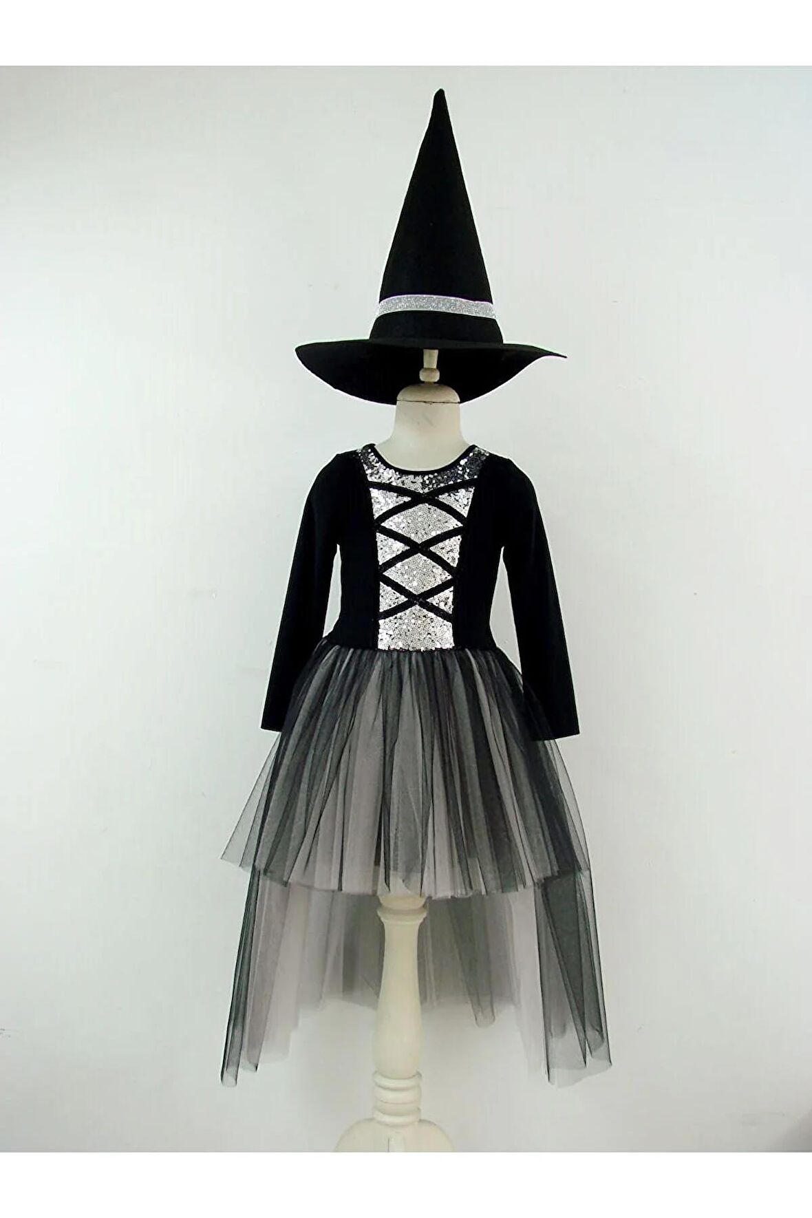 Hallowen Cadılar Bayramı Gümüş Çocuk Cadı Kostümü