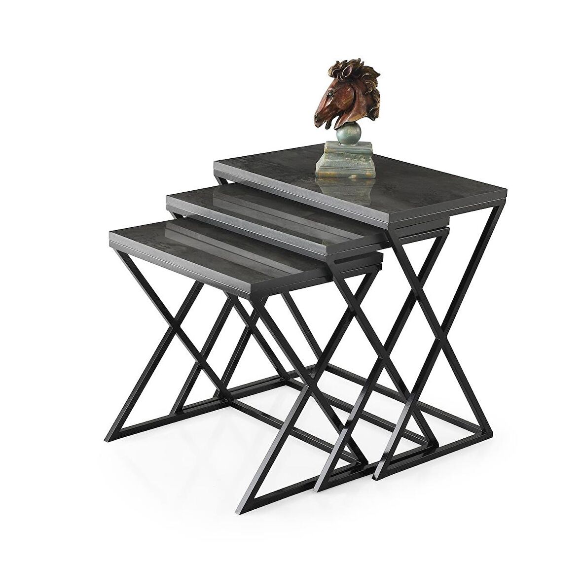 Çapraz Metal Ayak 3'lü Zigon Sehpa