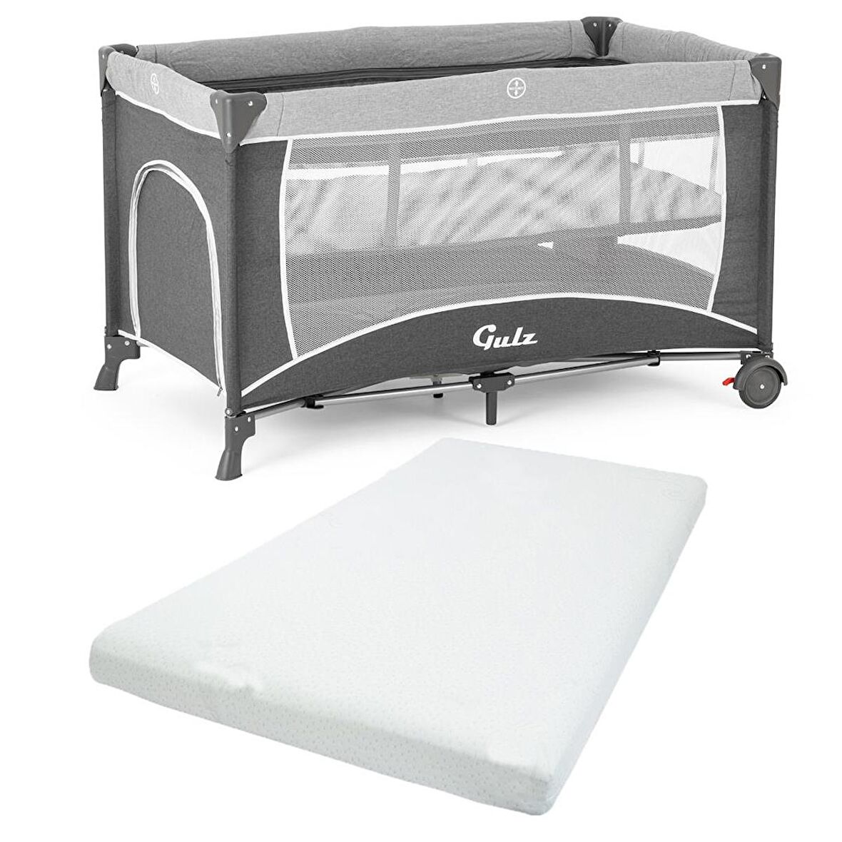 Gulz Raftel Oyun Parkı Bebek Beşik 70x120 Cm + Pamuk Yatak Dark Grey
