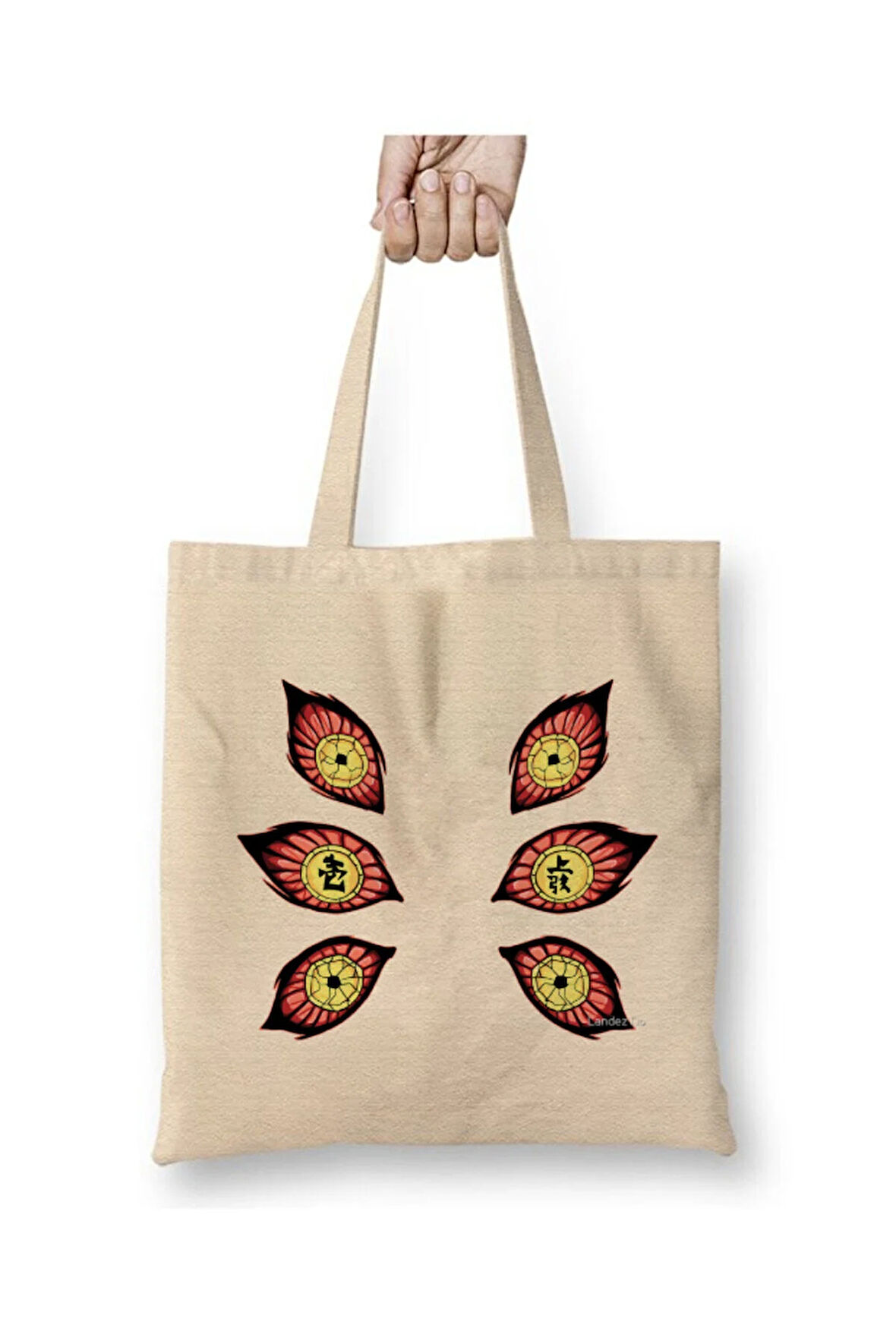 Kokushibo Demon Slayer Beyaz Bez Çanta Uzun Saplı Alışveriş Çantası Plaj Çantası