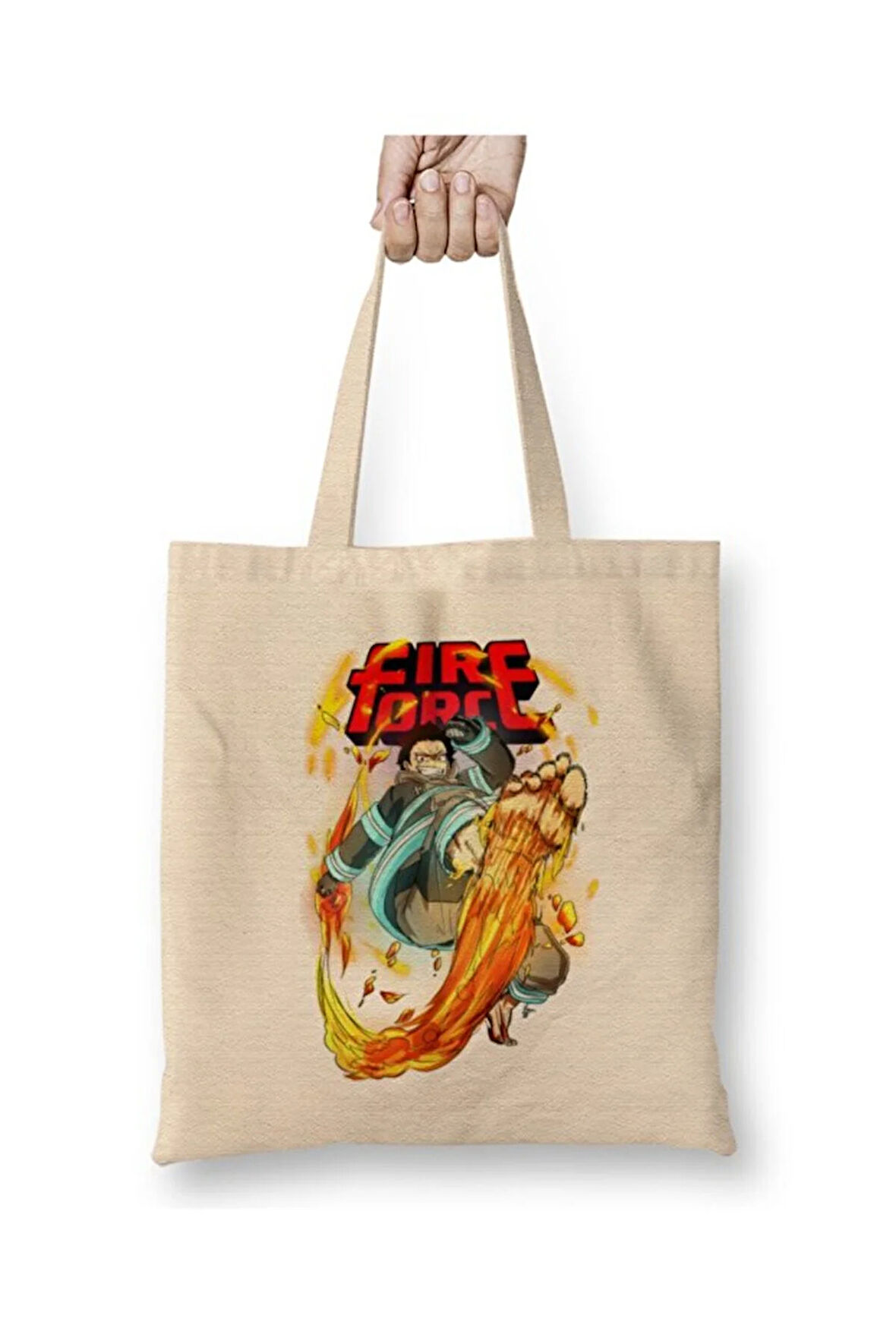 Fire Force Anime Shinra Beyaz Bez Çanta Uzun Saplı Alışveriş Çantası Plaj Çantası