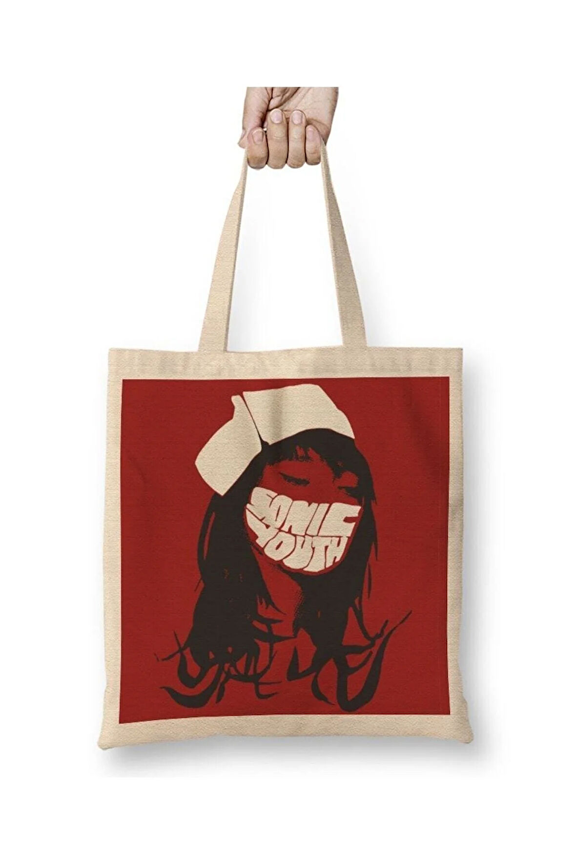 Sy Nurse Sonıc Youth Bez Çanta Uzun Saplı Alışveriş Çantası Plaj Çantası