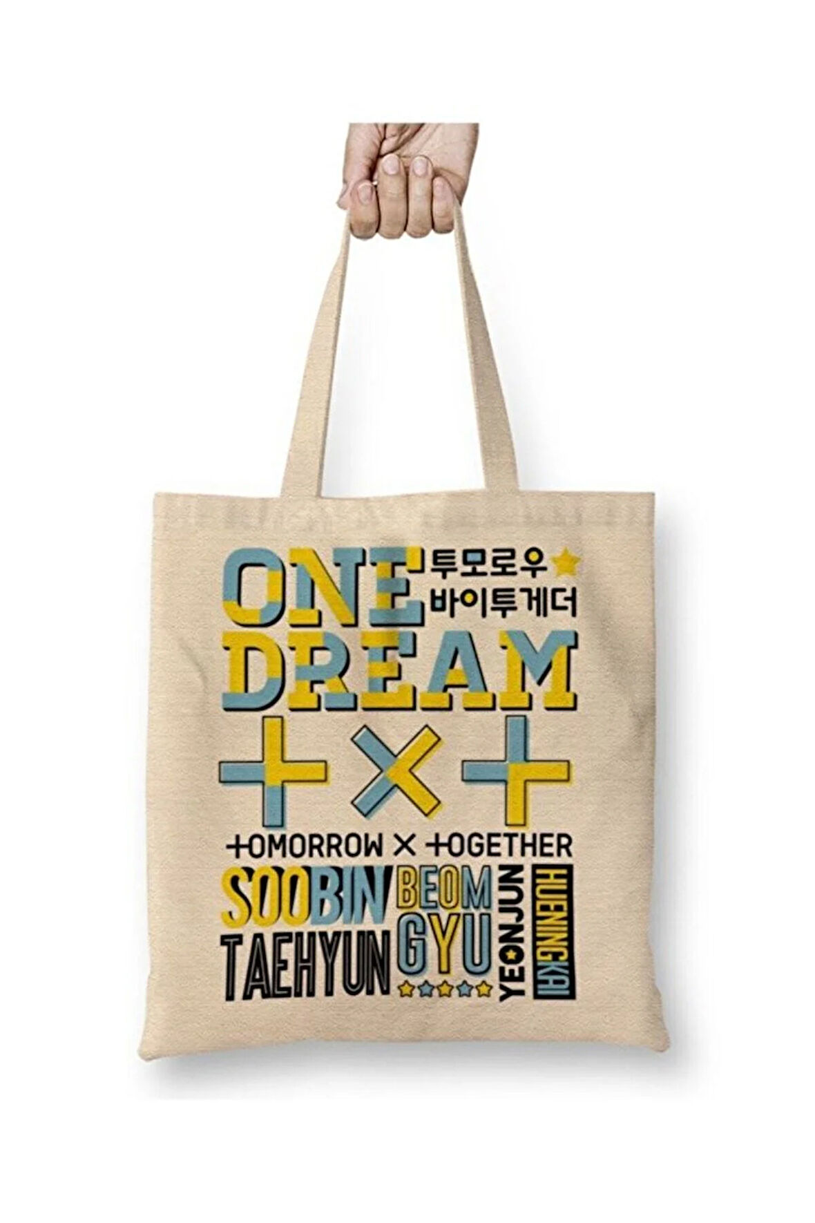 Txt Font Collage Beyaz Bez Çanta Uzun Saplı Alışveriş Çantası Plaj Çantası