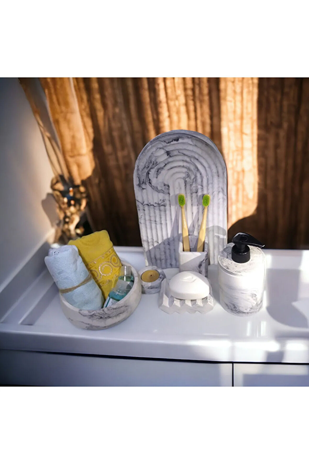 Marble Serisi Havluluk Ve Sivi Sabunluk,diş Fırçalığı Beton Banyo Seti