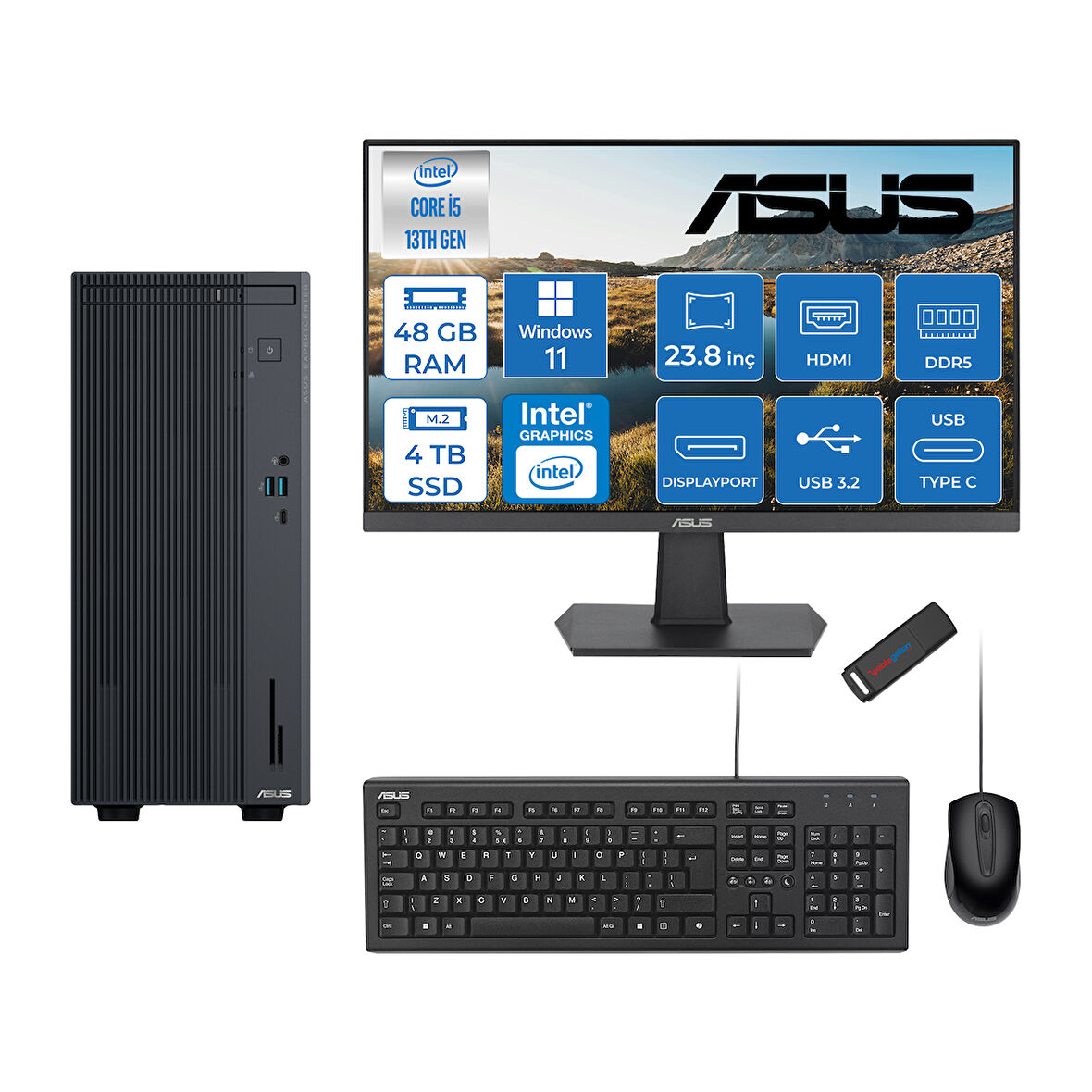 Asus Expertcenter P500MV Intel Core I5-13420H 48GB Ddr5 4tb SSD WIN11HOME 100Hz 23.8 IPS Mon. Minitower Masaüstübilgisayar WB5136216512B0DH20+ZETTAUSBBELLEK